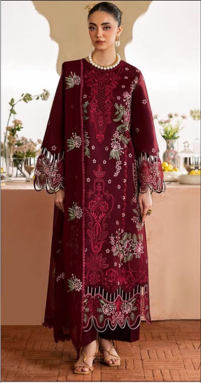 Dhanak embroidered luxury unstitched 3pc suit